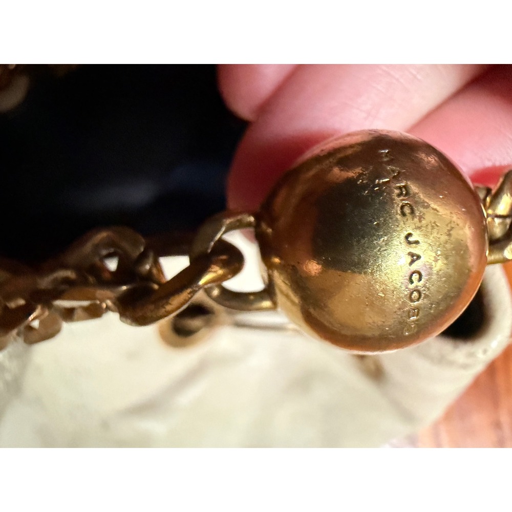 Marc Jacobs Sway Party Cream Lamb Leather Whipstitch Bucket Bag Gold Chain Strap - Picture 7 of 10